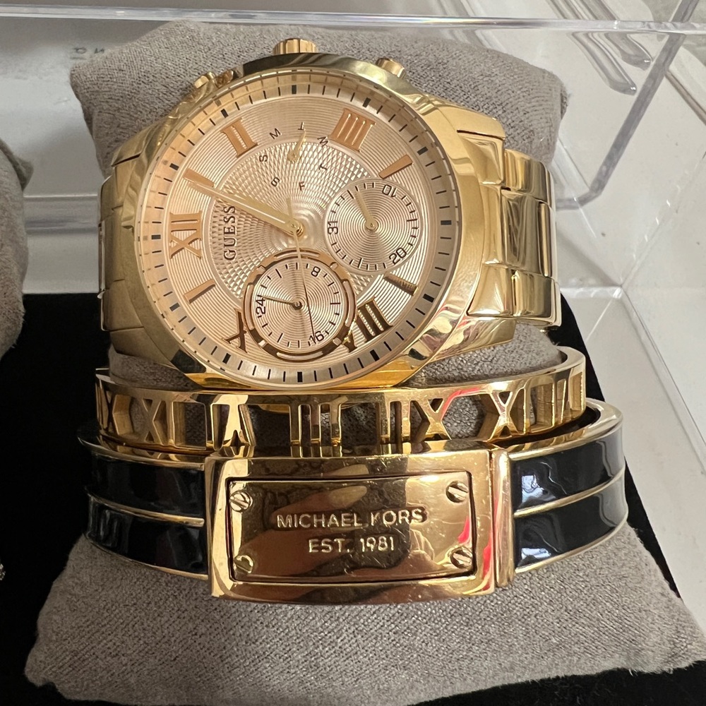 Michael Kors Gold & Black Hinged Bracelet